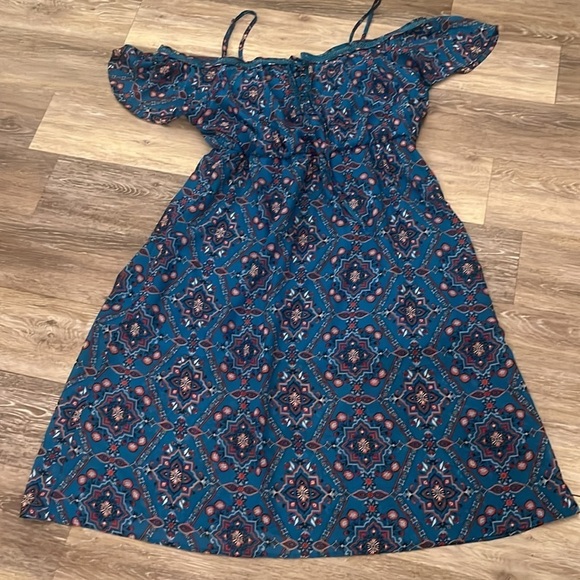 Purple Snow midi off shoulder dress size 2X southwestern Aztec print fit flare - Picture 3 of 12